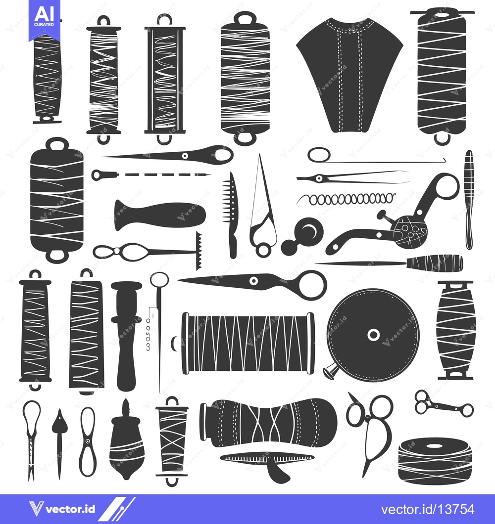 Premium Vector of A collection of sewing and tailoring tools and accessories.