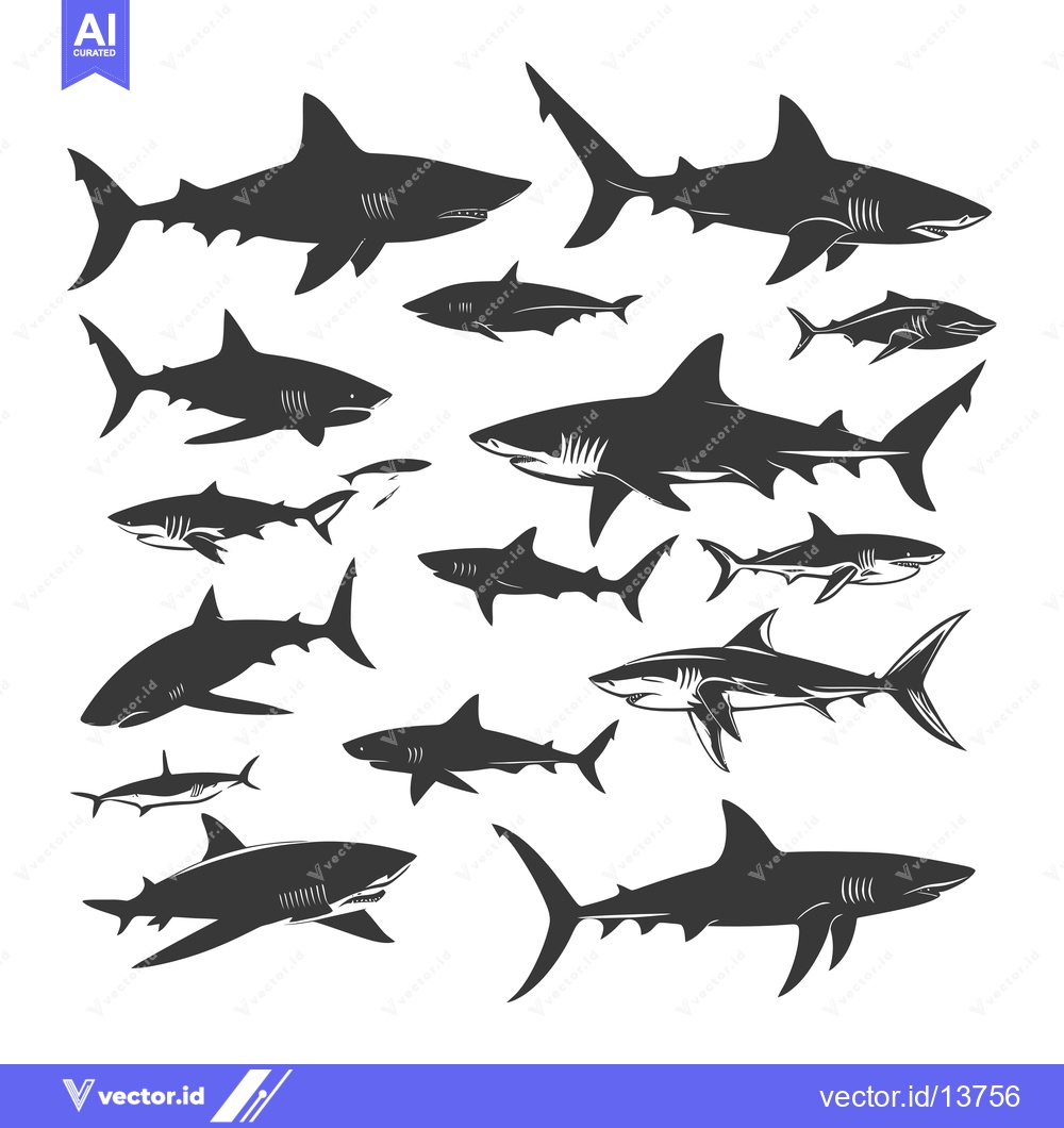 Premium Vector of A Collection of Shark Silhouettes in Various Sizes and Poses