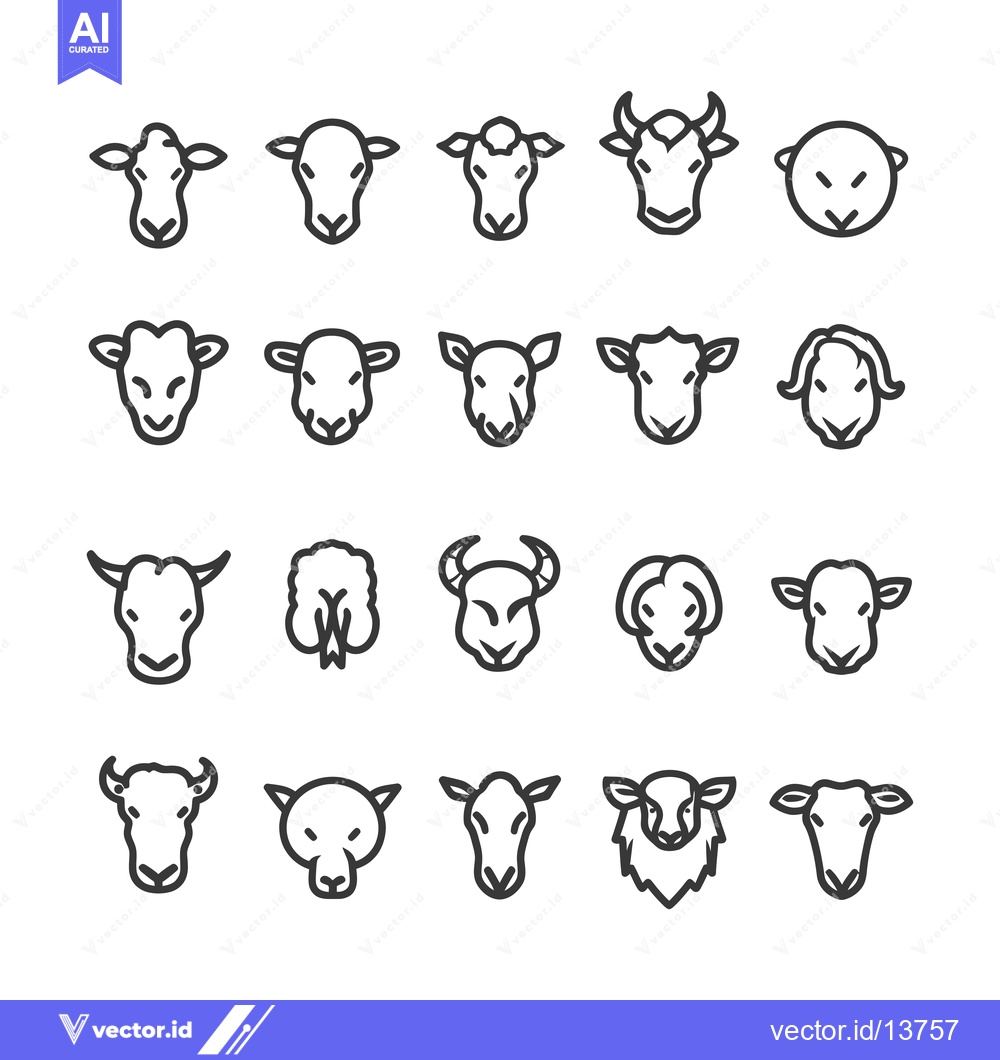 Premium Vector of A Collection of Sheep and Cow Line Art Icons