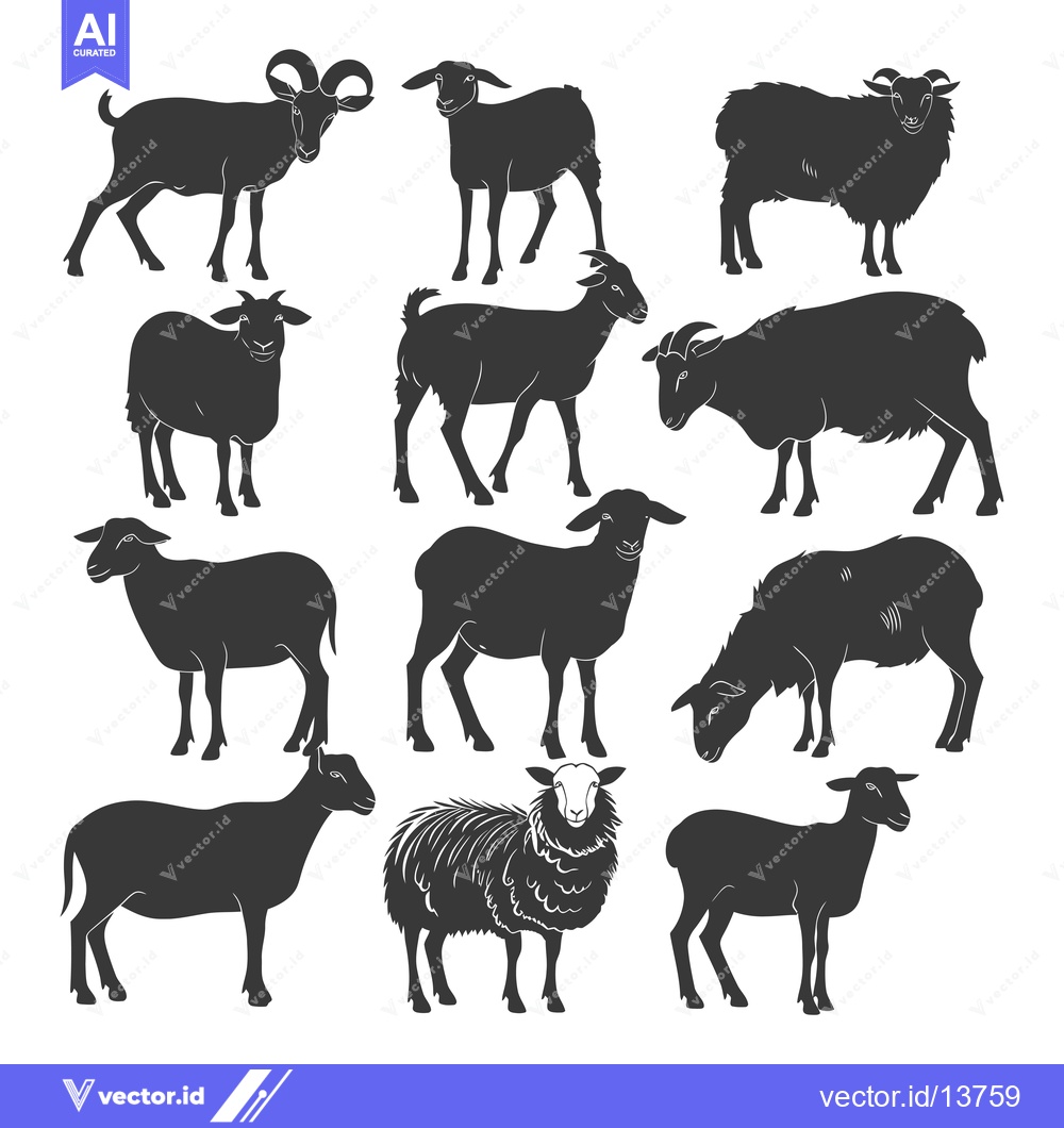Premium Vector of A Collection of Sheep and Goat Silhouettes in Various Poses