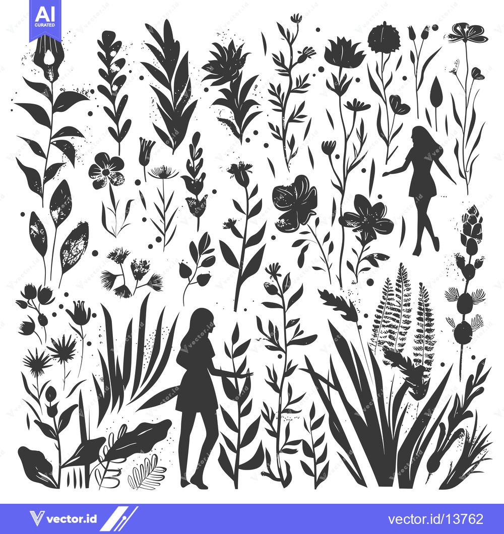 Premium Vector dari A Collection of Silhouetted Floral and Human Figures