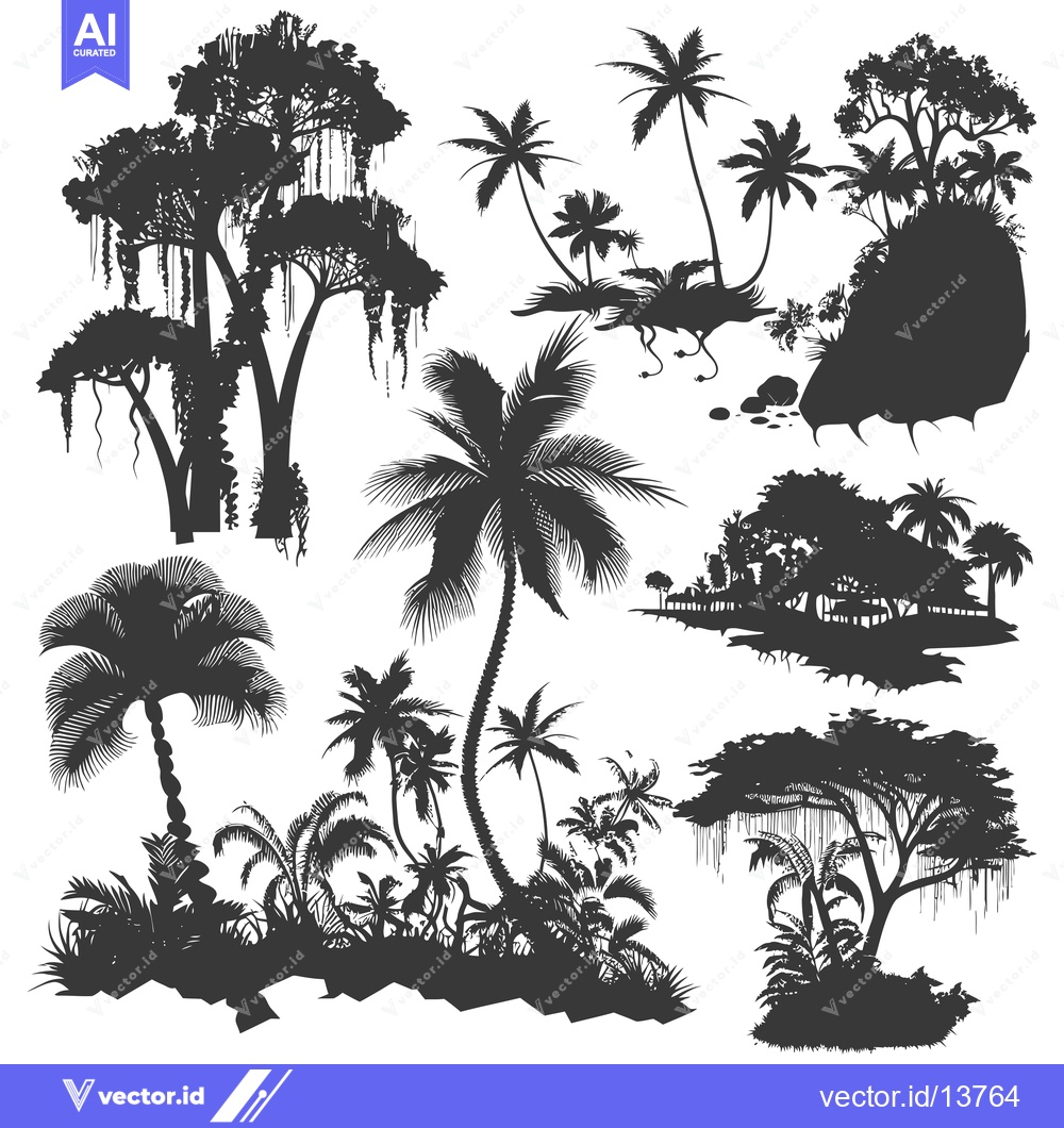 Premium Vector dari A Collection of Silhouetted Tropical Trees and Plants
