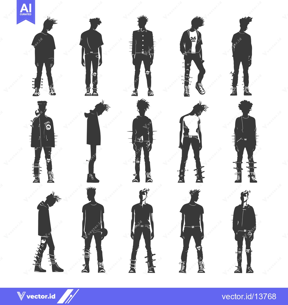Premium Vector of A collection of silhouette illustrations of punk rock individuals