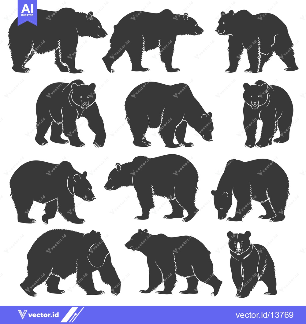 Premium Vector dari A Collection of Silhouette Images Depicting Bears in Various Poses