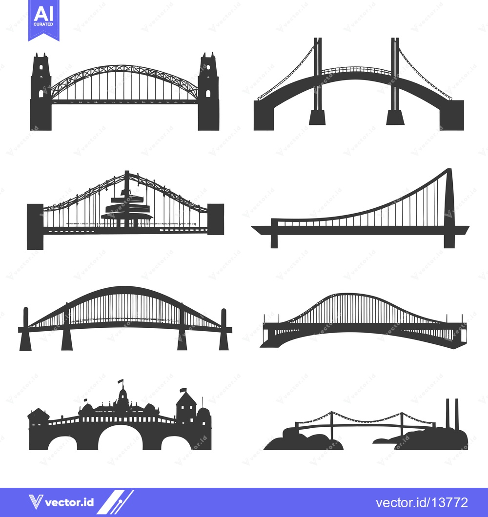 Premium Vector dari A Collection of Silhouette Images of Various Bridges