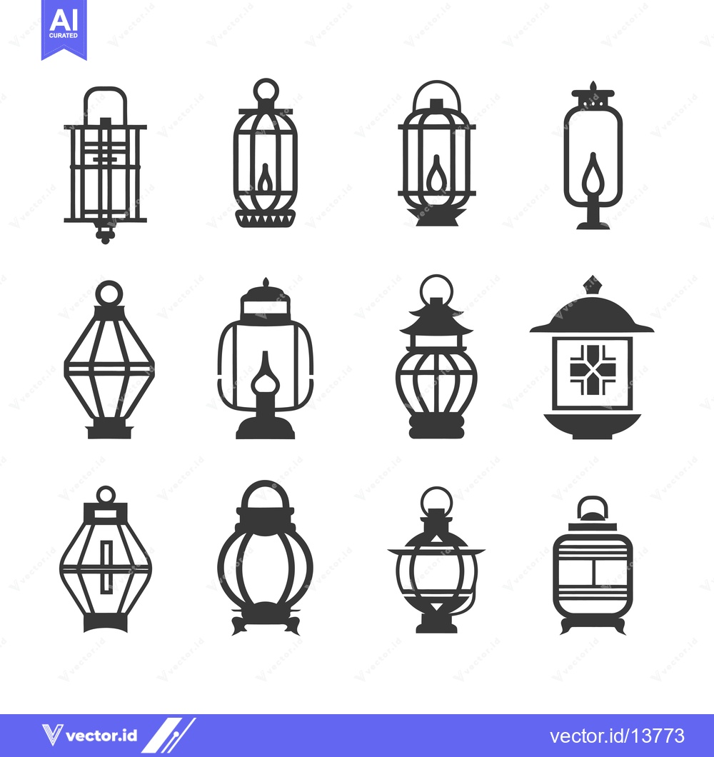 Premium Vector of A Collection of Silhouette Lanterns with Different Designs