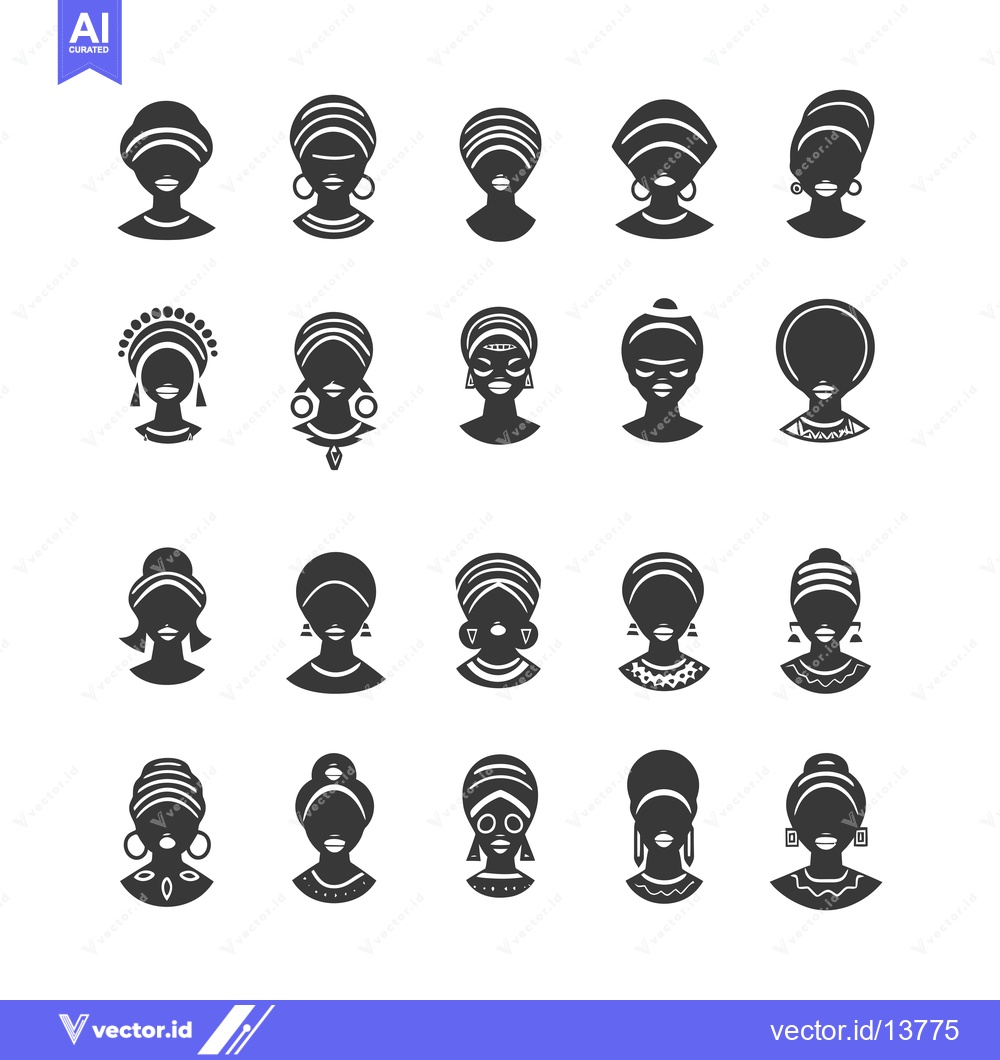 Premium Vector of A Collection of Silhouette Portraits of Black Women Wearing Traditiona