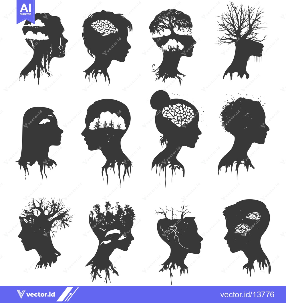 Premium Vector of A Collection of Silhouette Portraits with Nature Inside Their Heads