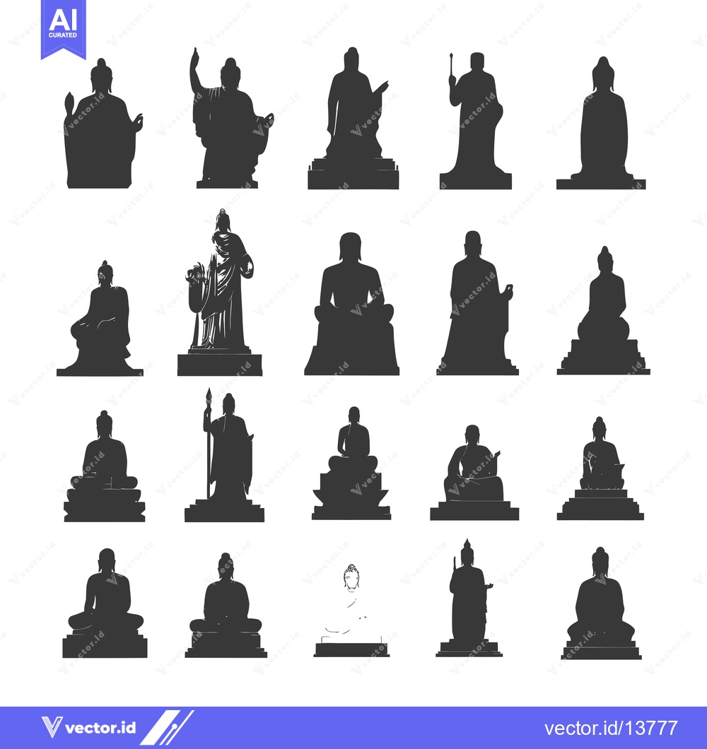 Premium Vector of A Collection of Silhouettes Depicting Buddha Statues in Various Poses
