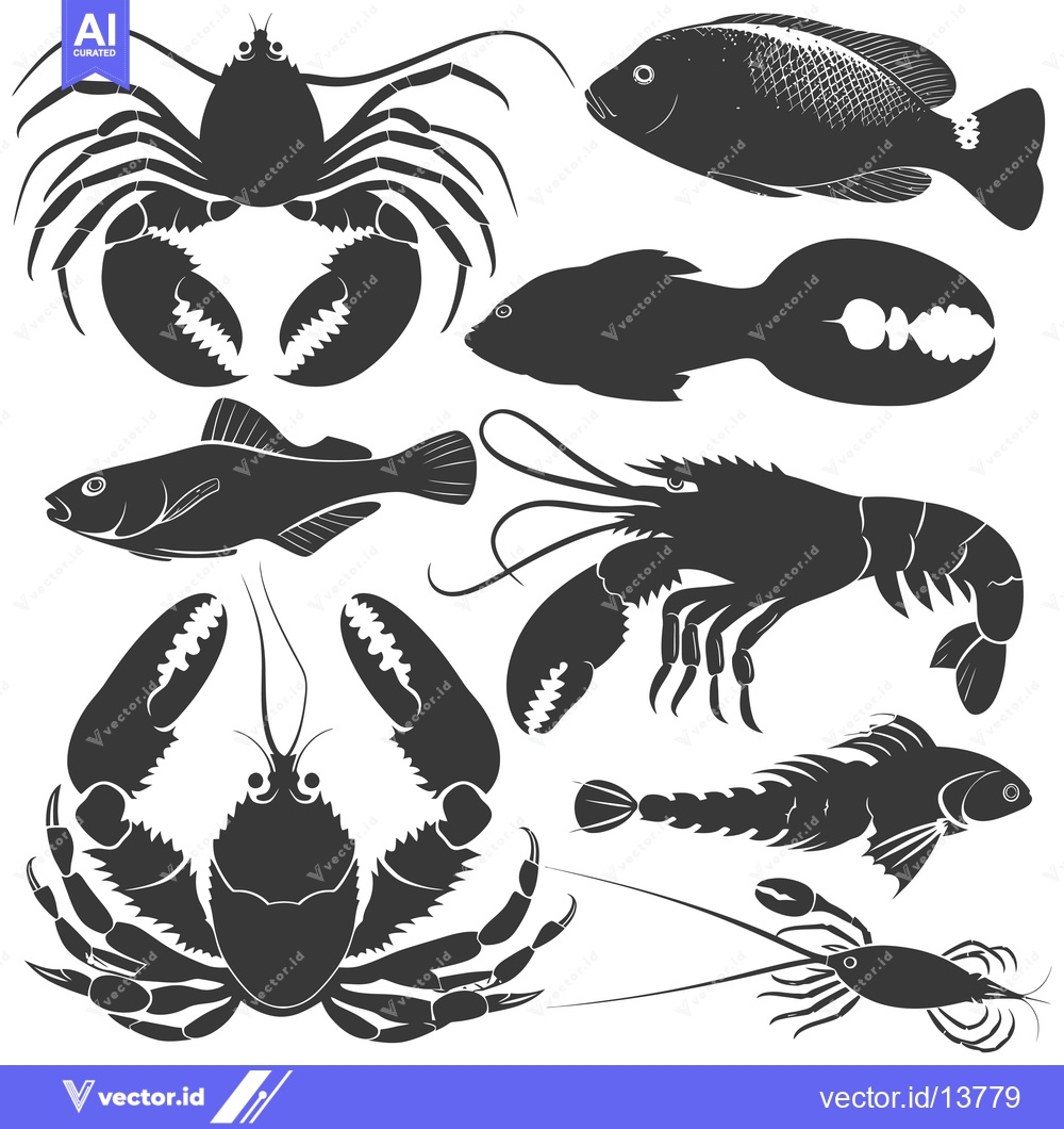 Premium Vector dari A Collection of Silhouettes Depicting Different Types of Seafood