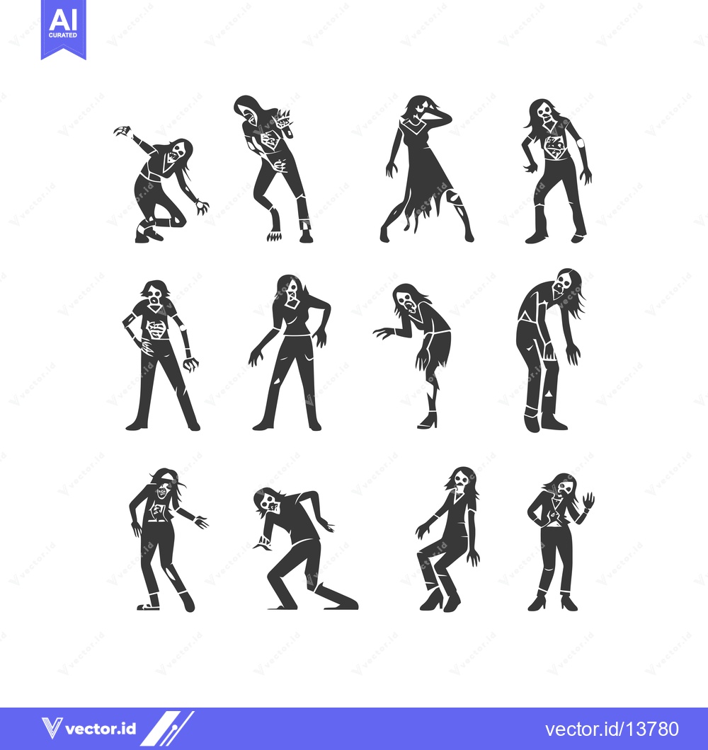 Premium Vector of A Collection of Silhouettes Depicting Different Zombie Poses
