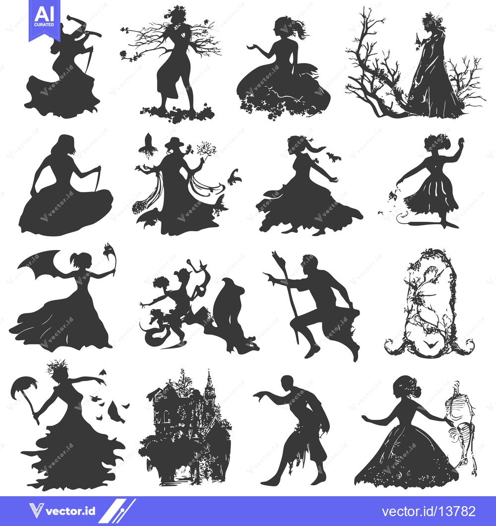 Premium Vector of A Collection of Silhouettes Depicting Fantastical and Mythical Figures