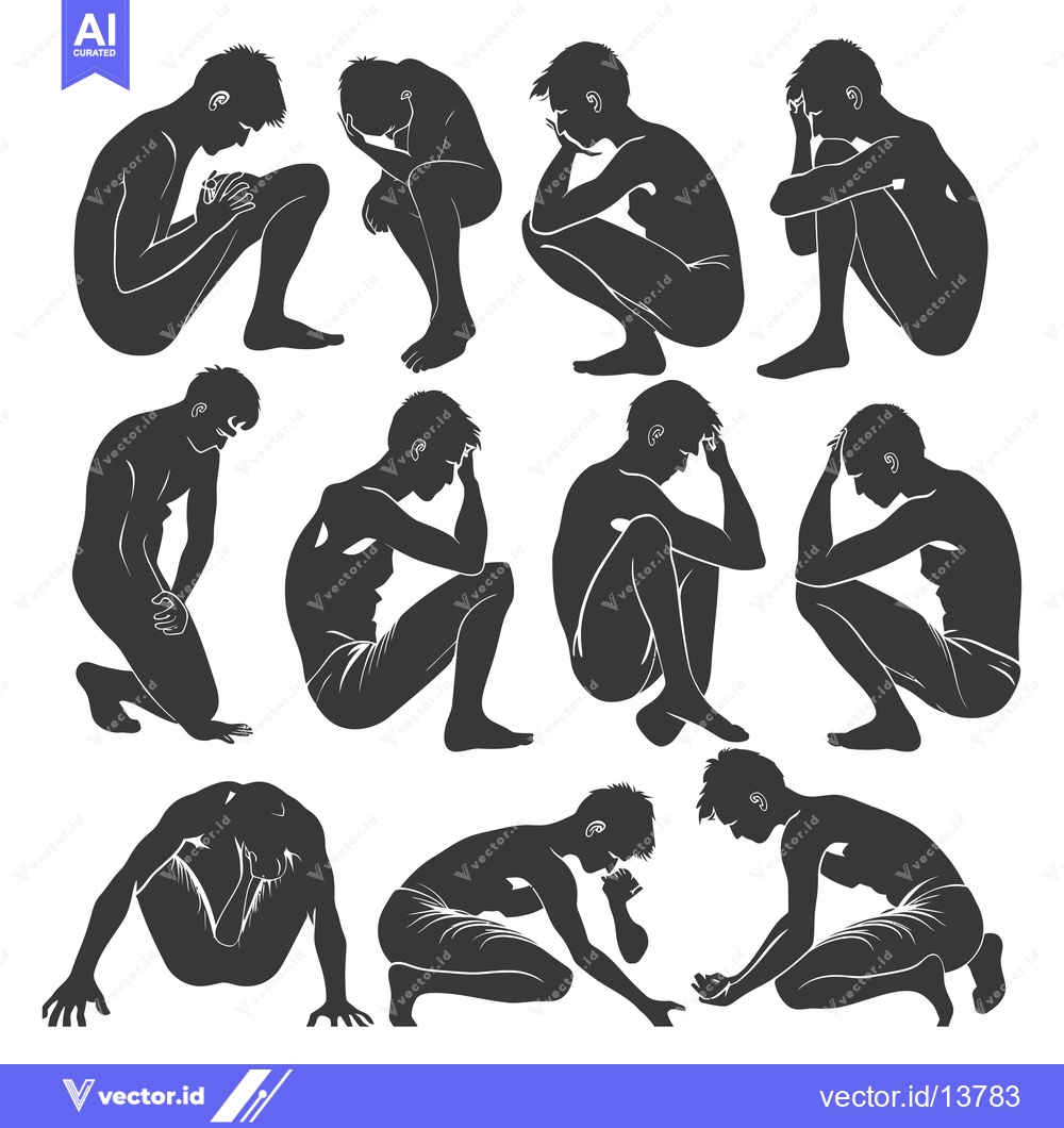 Premium Vector dari A Collection of Silhouettes Depicting Human Figures in a Hunched, Deje