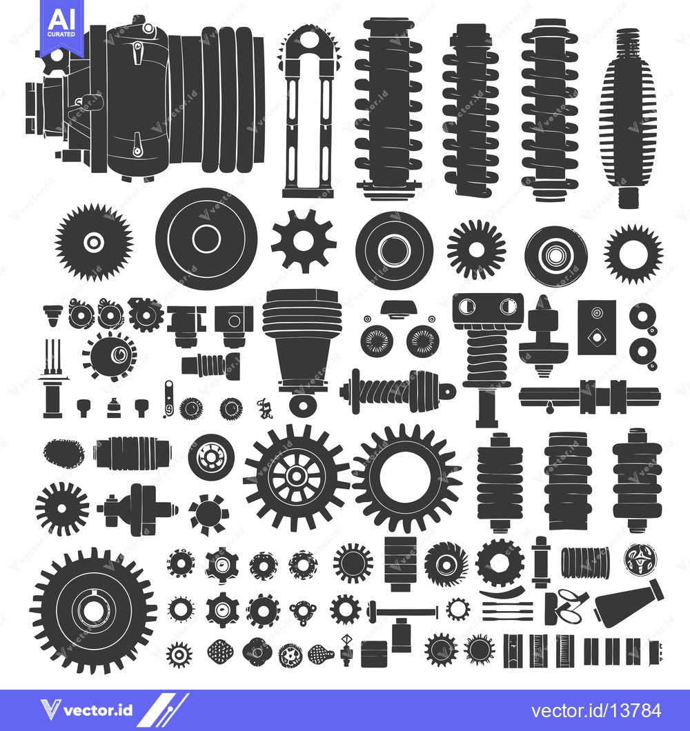 Premium Vector dari A Collection of Silhouettes Depicting Mechanical Components and Gears