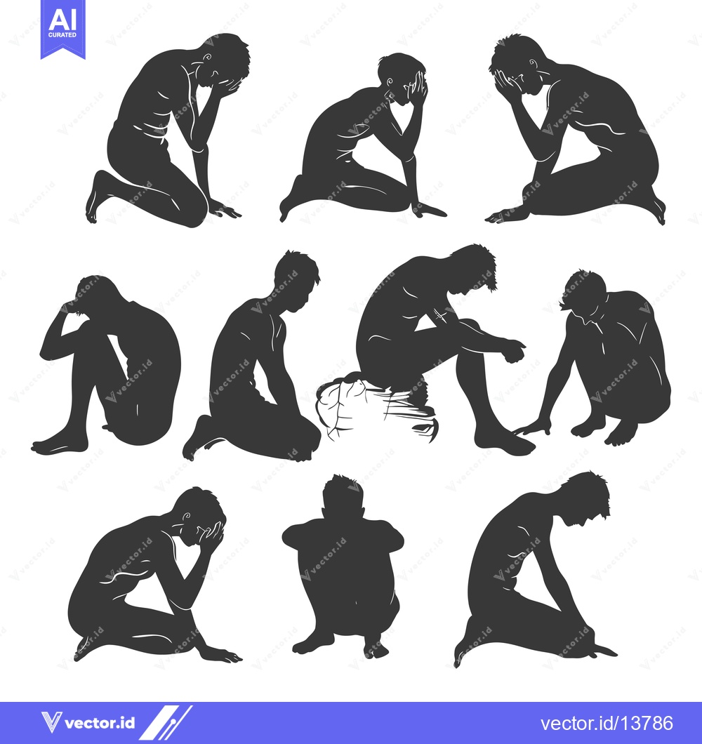 Premium Vector dari A Collection of Silhouettes Depicting  Men in Various Poses of Despair