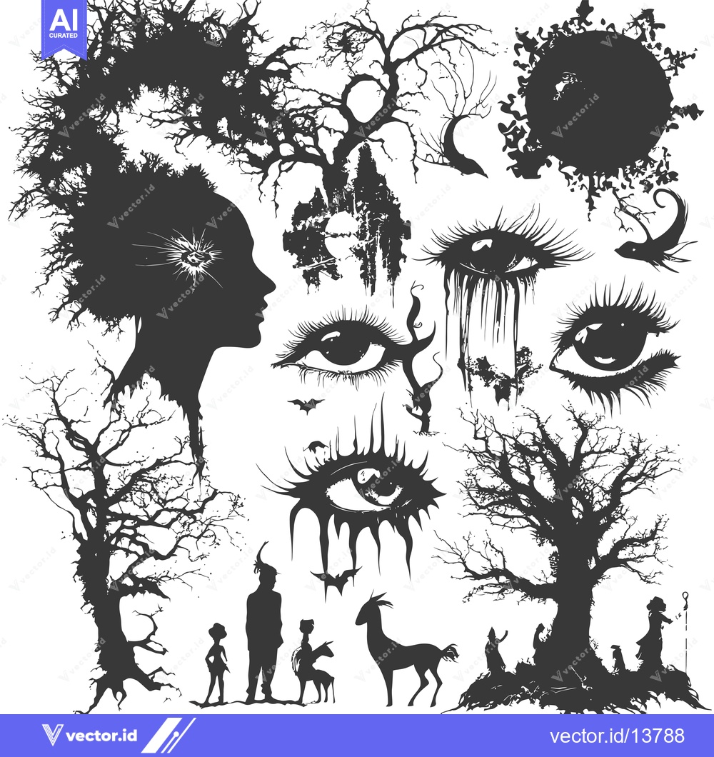 Premium Vector dari A Collection of Silhouettes Depicting Mystical Elements and Figures