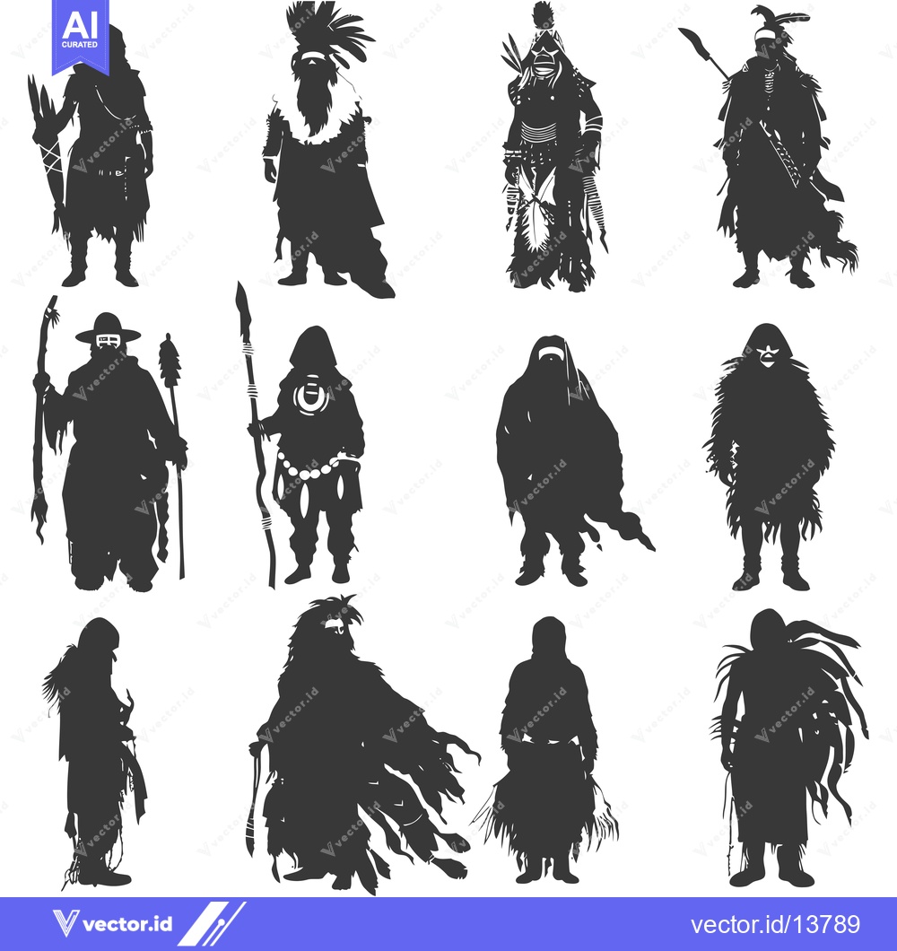 Premium Vector dari A Collection of Silhouettes Depicting Native American Figures in Vario