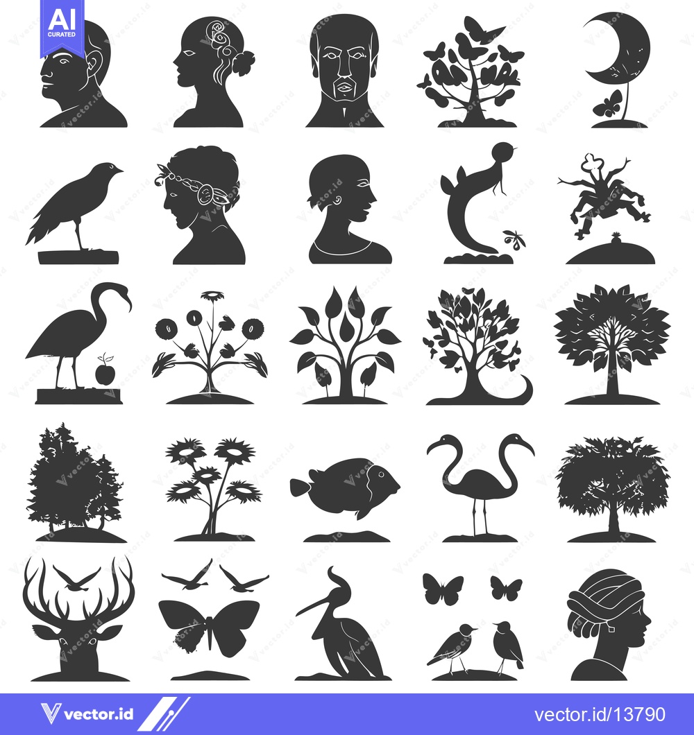 Premium Vector dari A Collection of Silhouettes Depicting Nature and Human Figures