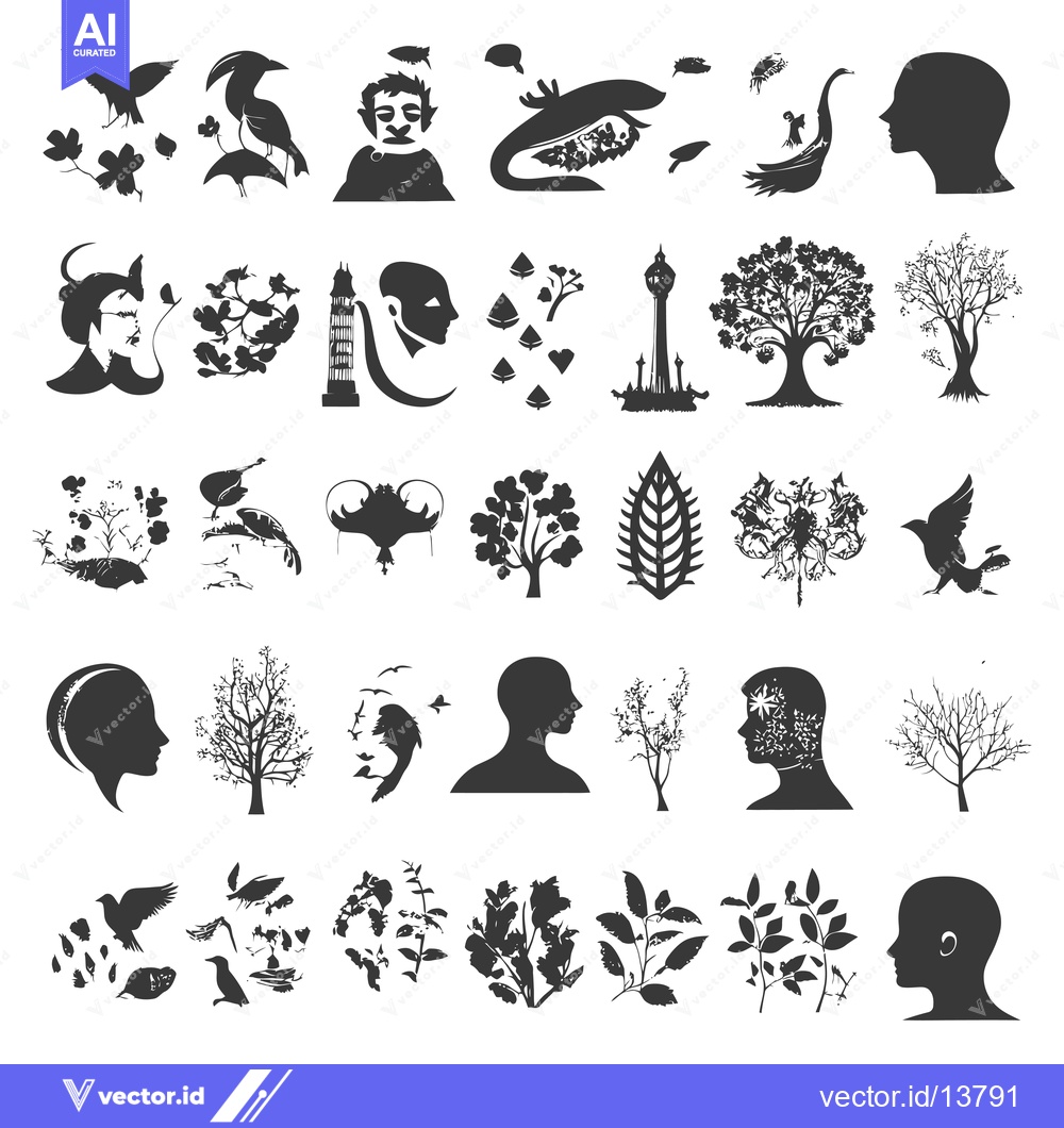 Premium Vector of A Collection of Silhouettes Depicting Nature and Human Form