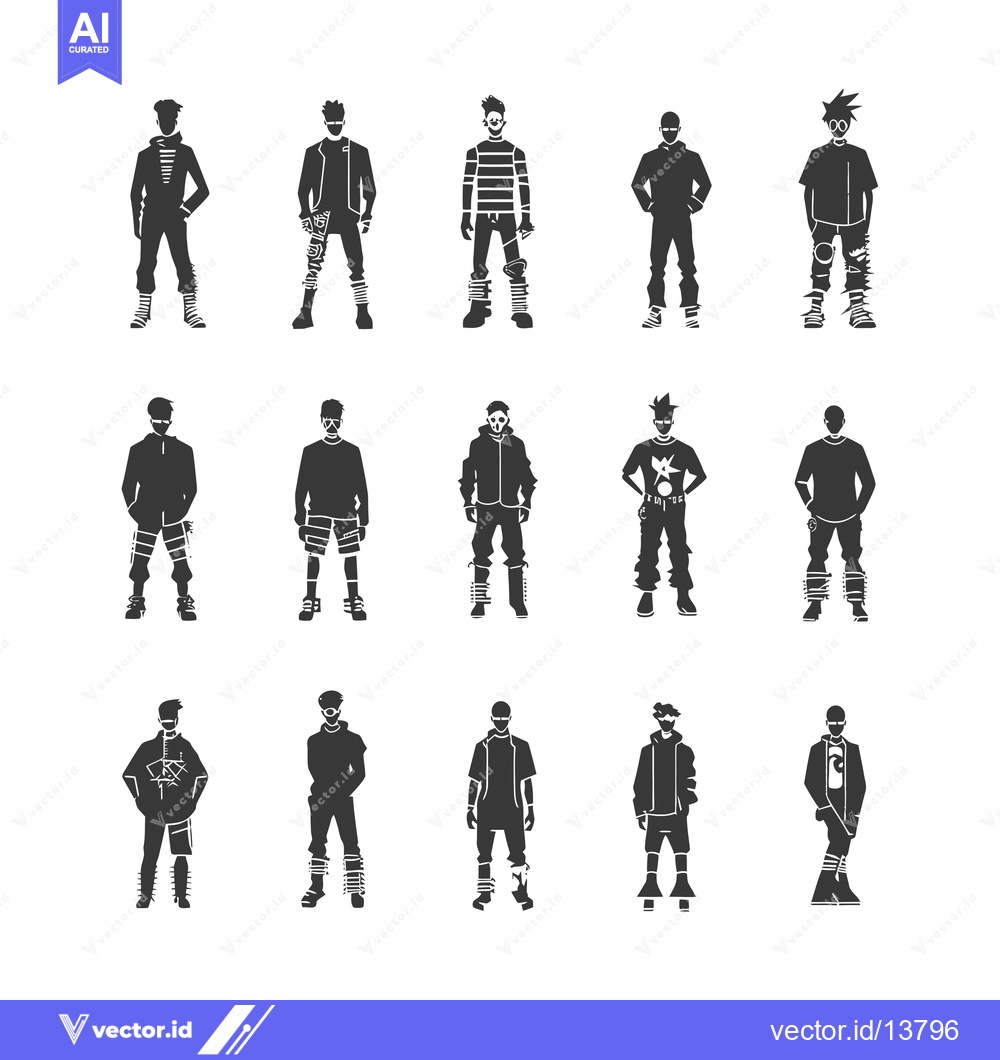 Premium Vector of A Collection of Silhouettes Depicting Stylishly Dressed Men with Uniqu