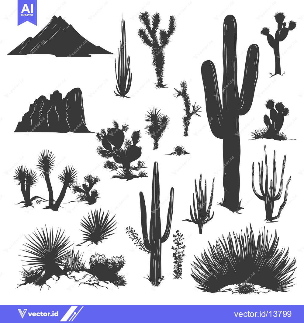 Premium Vector dari A Collection of Silhouettes Depicting Various Desert Plants