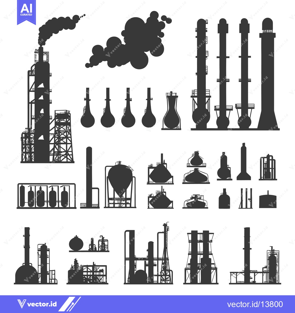 Premium Vector of A Collection of Silhouettes Depicting Various Industrial Structures an