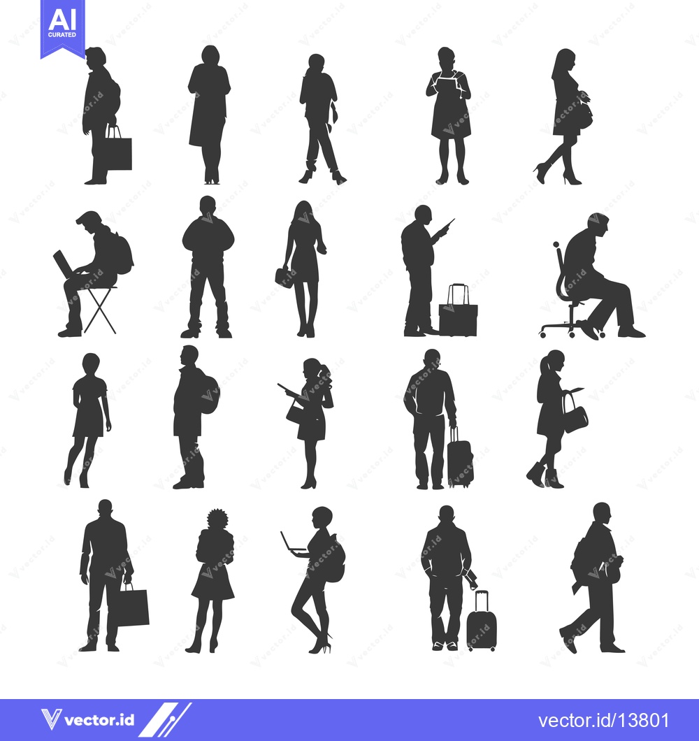 Premium Vector of A Collection of Silhouettes Depicting Various People in Everyday Activ