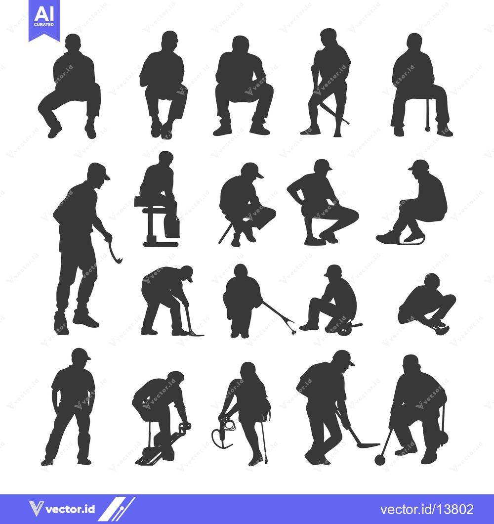 Premium Vector dari A Collection of Silhouettes Depicting Various Poses of Men Working or