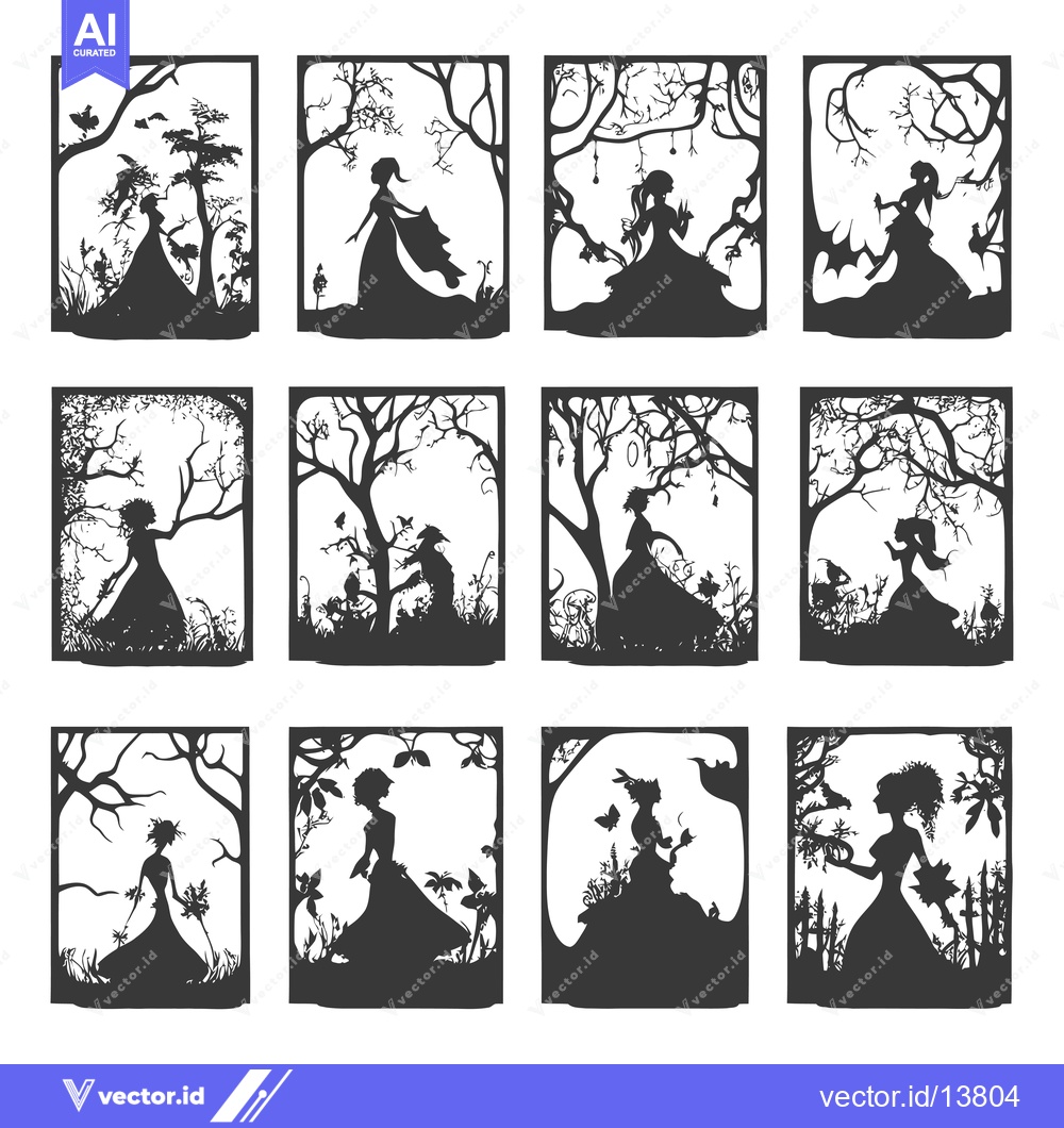 Premium Vector dari A Collection of Silhouettes Depicting Women in Forest Settings