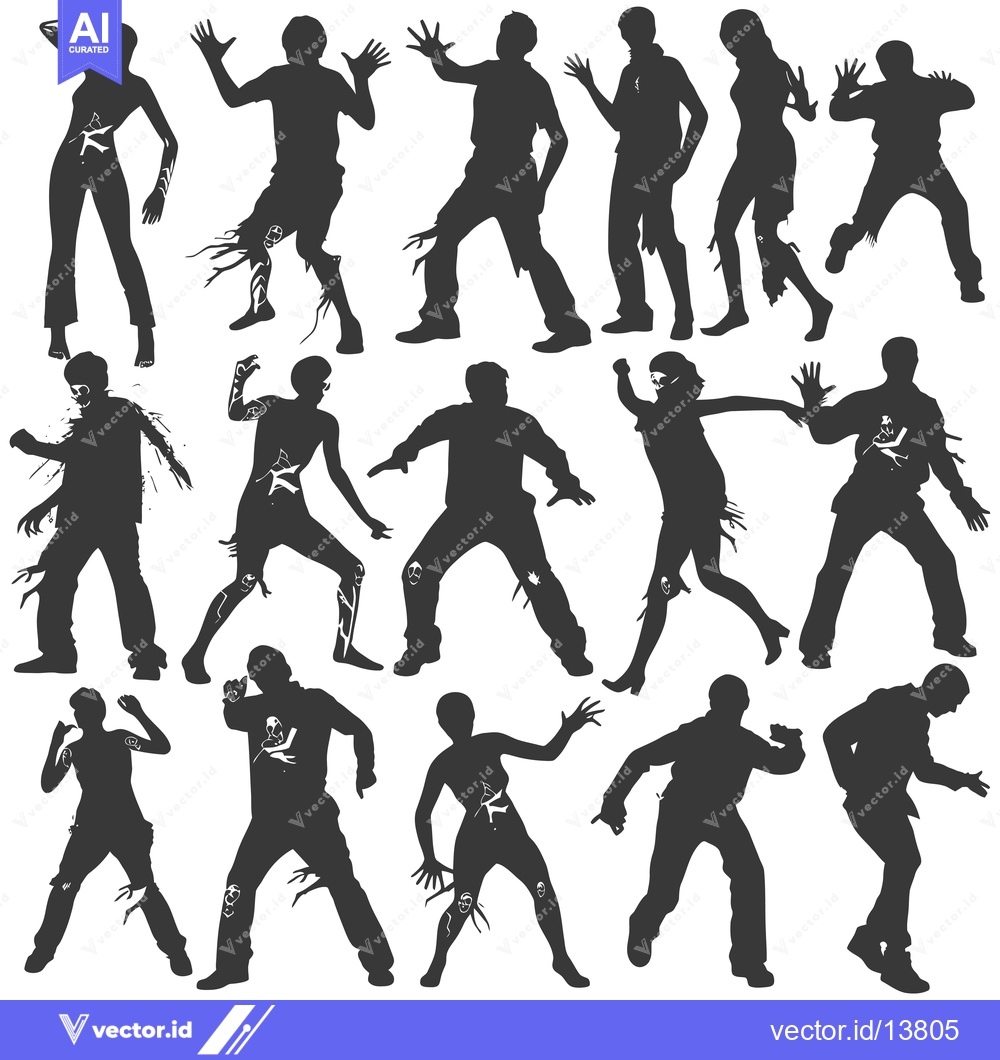 Premium Vector of A Collection of Silhouettes Depicting Zombies in Various Poses