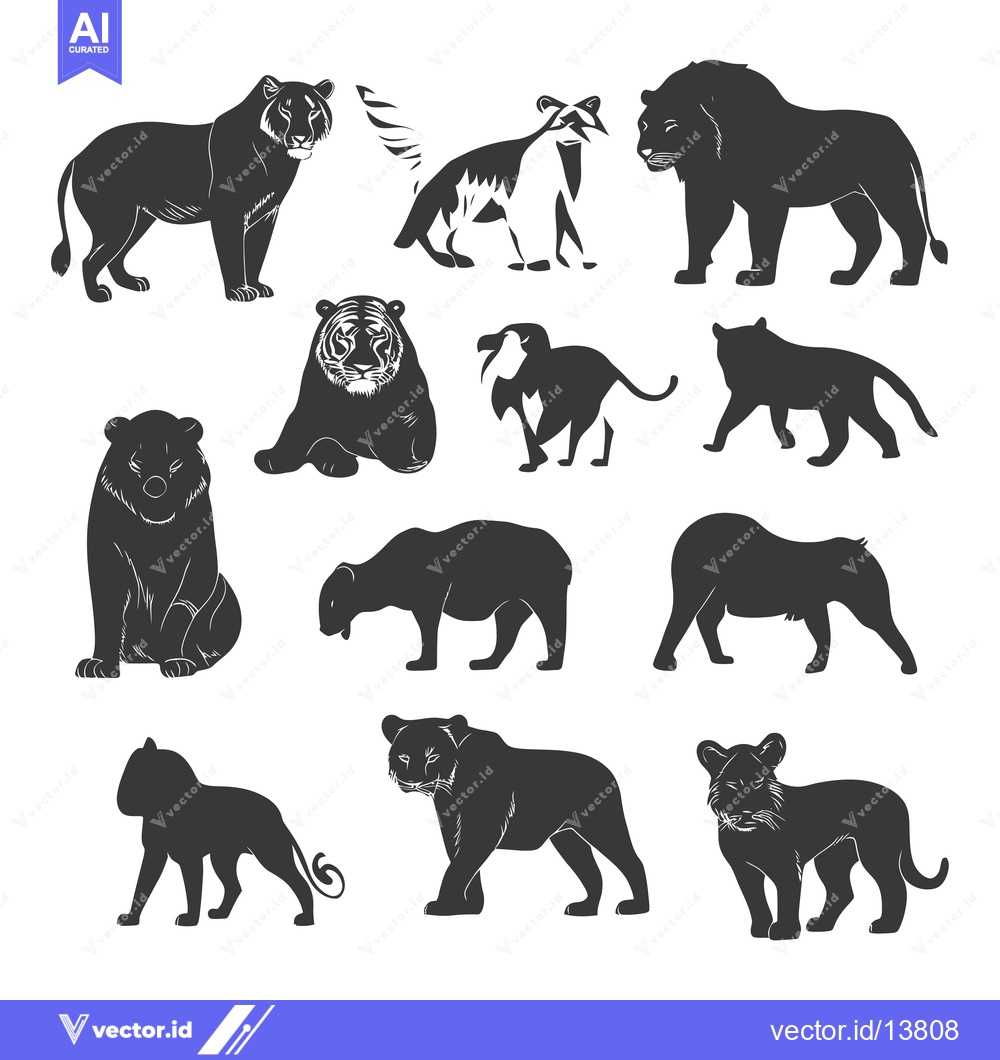 Premium Vector dari A Collection of Silhouettes of Big Cats in Various Poses