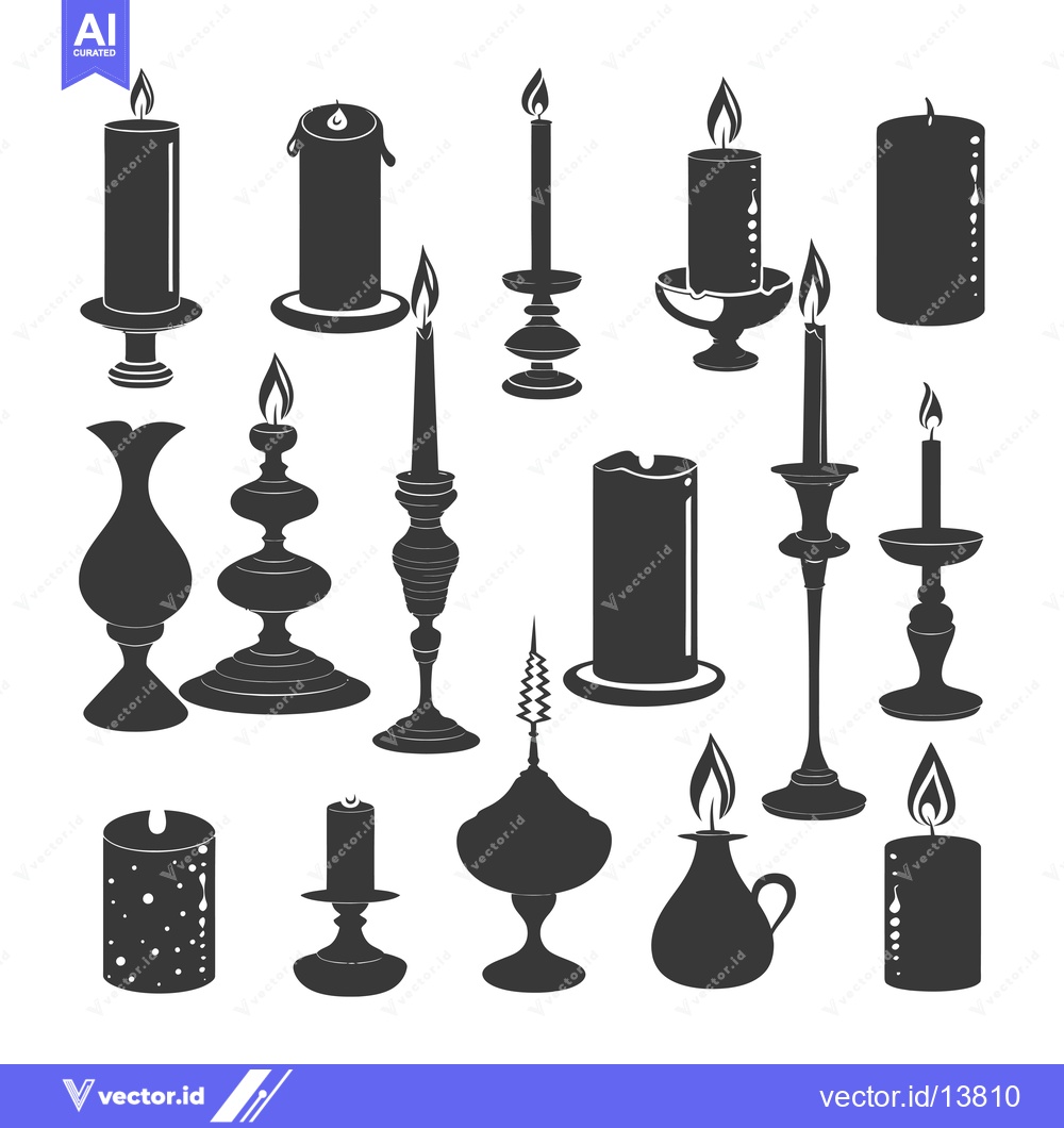Premium Vector of A Collection of Silhouettes of Candles and Candle Holders