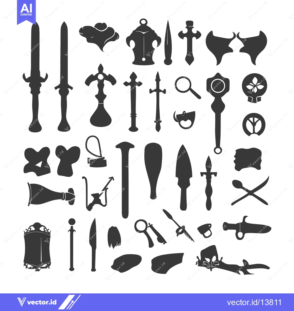 Premium Vector dari A Collection of Silhouettes of Fantasy Weapons and Objects