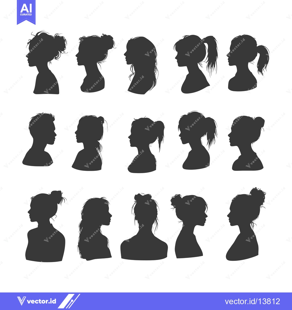 Premium Vector dari A Collection of Silhouettes of Female Faces with Various Hairstyles