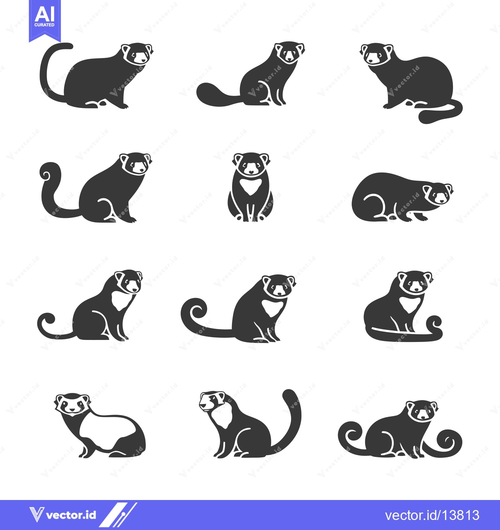 Premium Vector of A Collection of Silhouettes of Ferrets in Various Poses