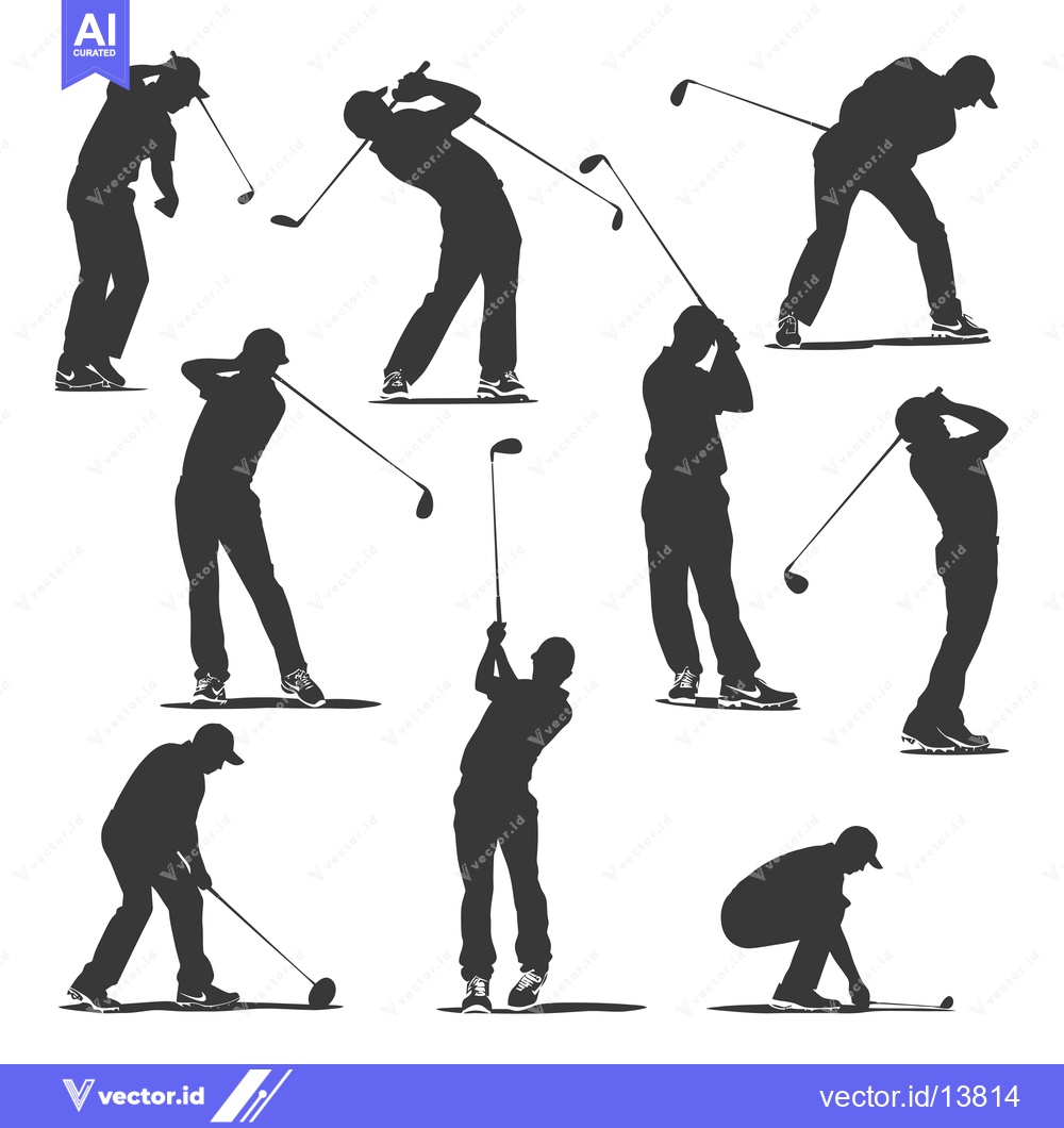 Premium Vector of A Collection of Silhouettes of Golfers Swinging and Putting