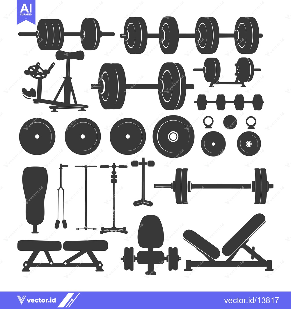 Premium Vector of A Collection of Silhouettes of Gym Equipment, Including Barbells, Dumb