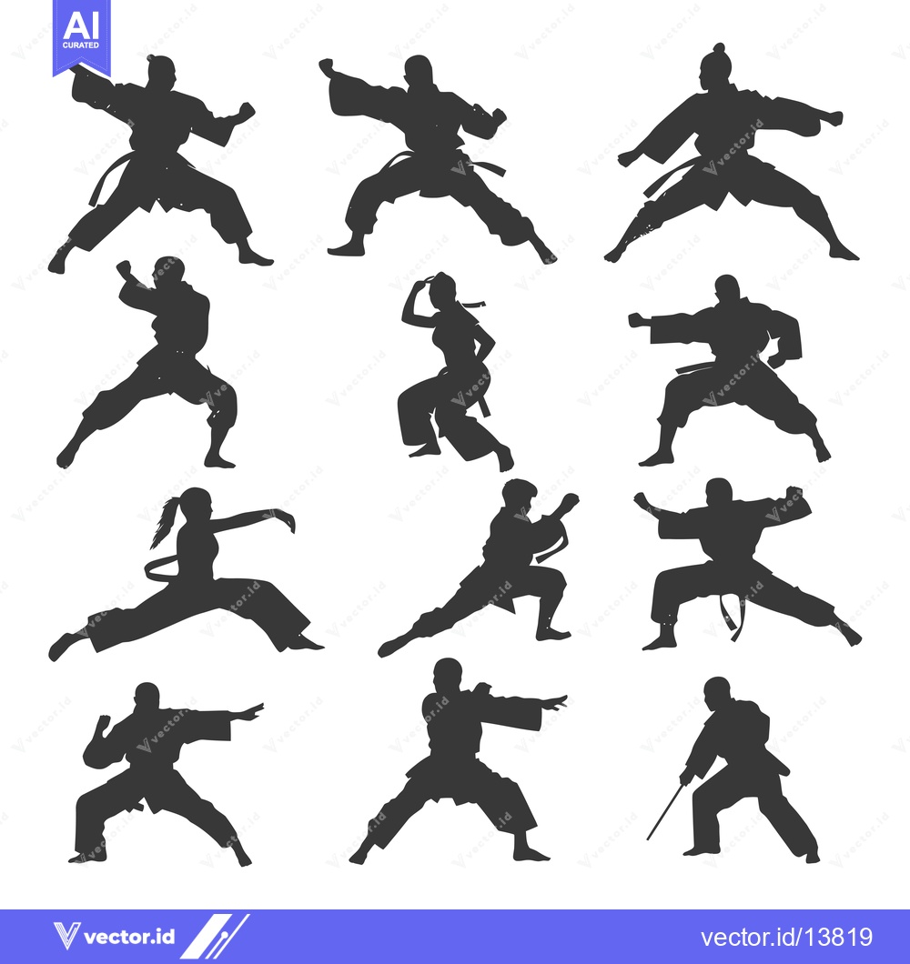 Premium Vector dari A Collection of Silhouettes of Martial Artists in Various Fighting Pos