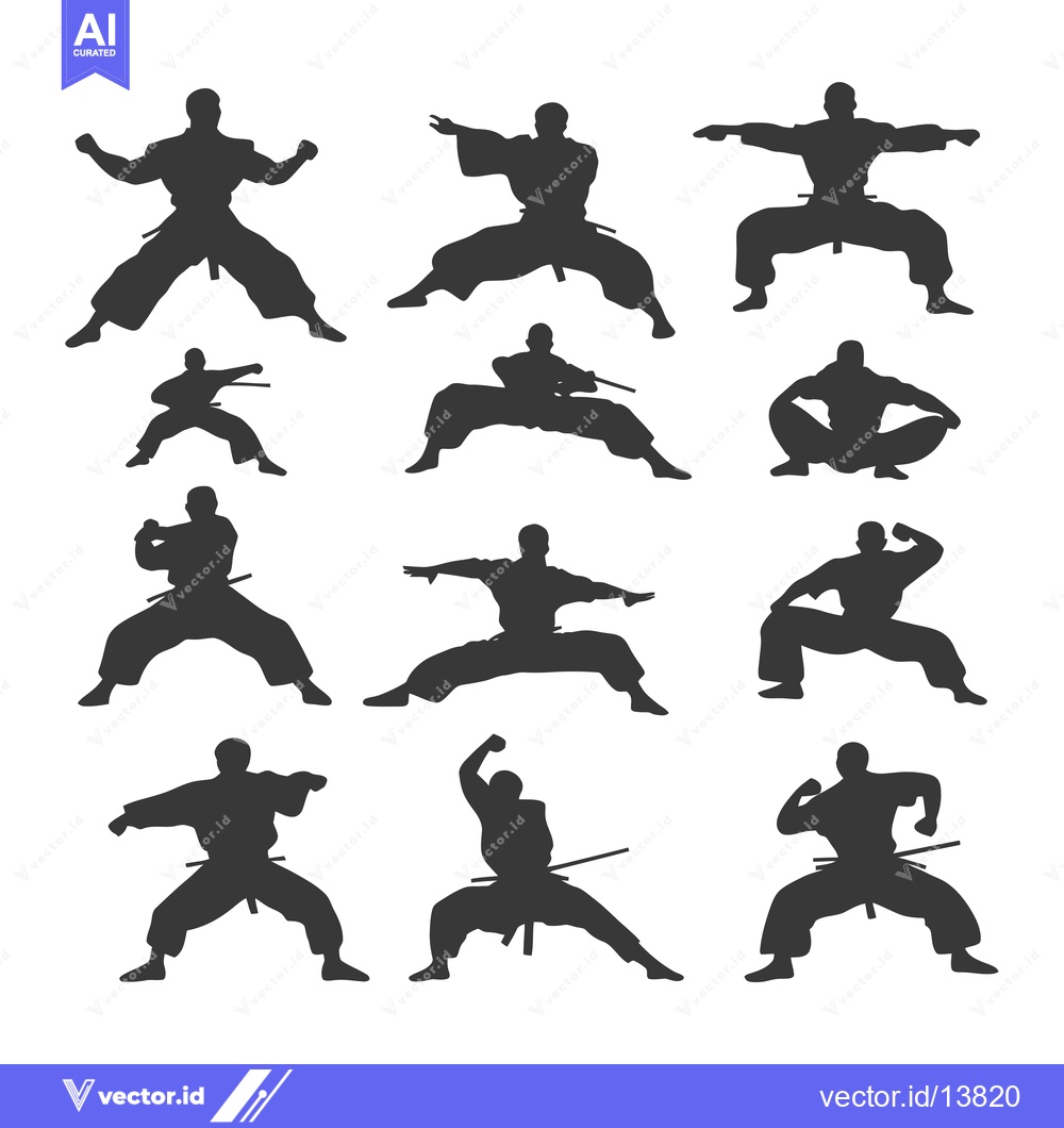 Premium Vector of A Collection of Silhouettes of Martial Artists in Various Fighting Sta