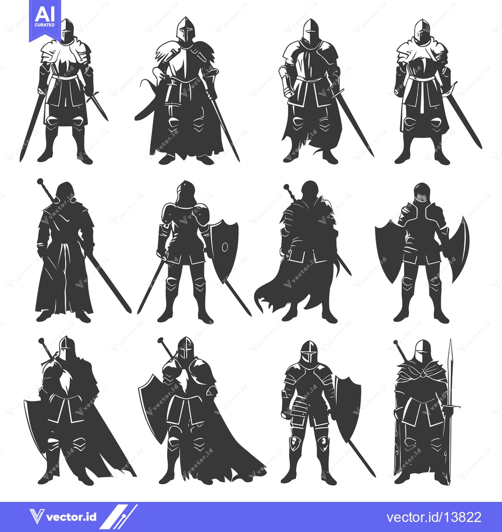 Premium Vector of A Collection of Silhouettes of Medieval Knights in Various Poses