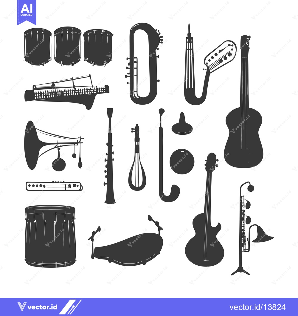 Premium Vector dari A Collection of Silhouettes of Musical Instruments