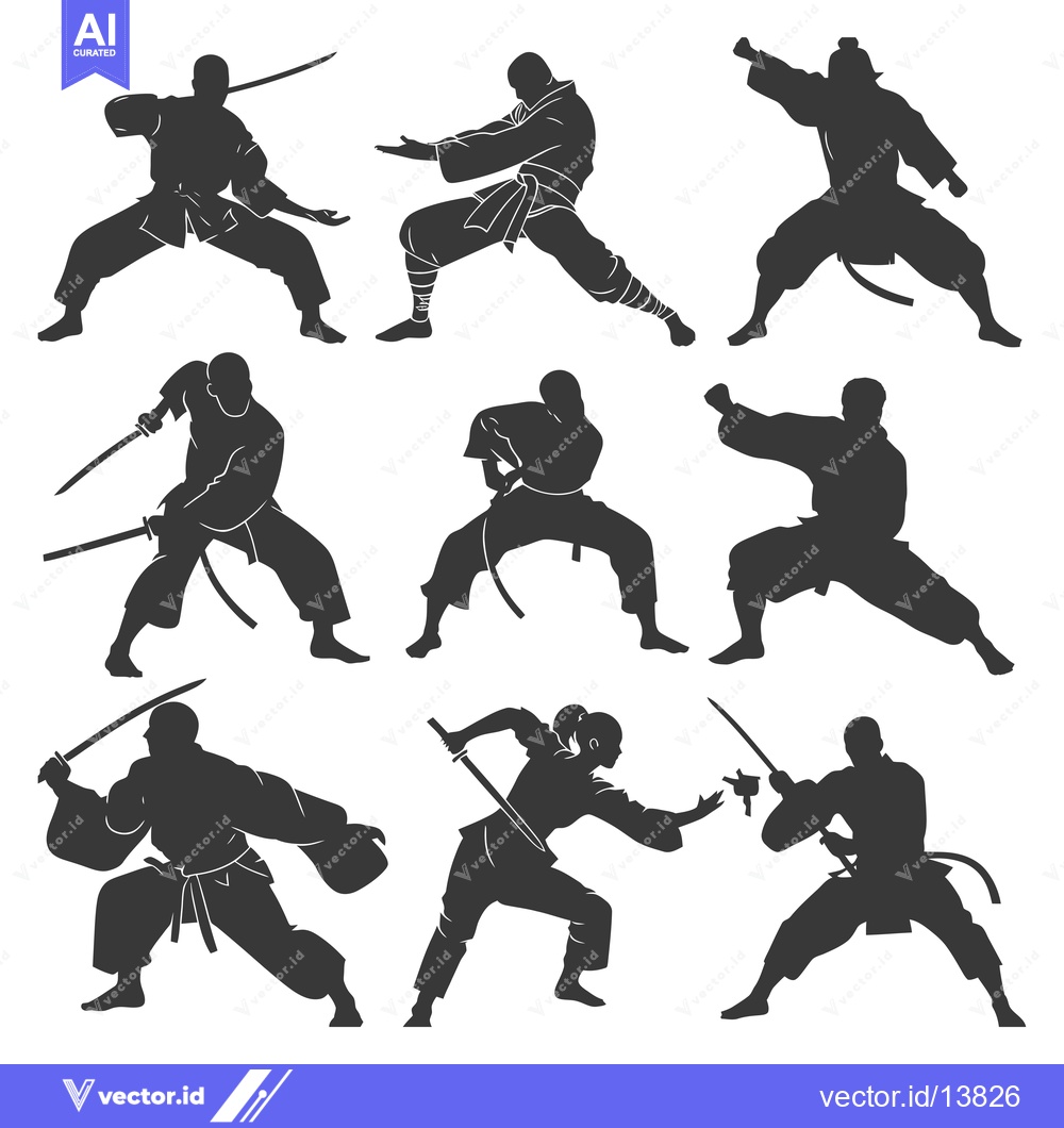 Premium Vector of A Collection of Silhouettes of People in Different Martial Arts Fighti