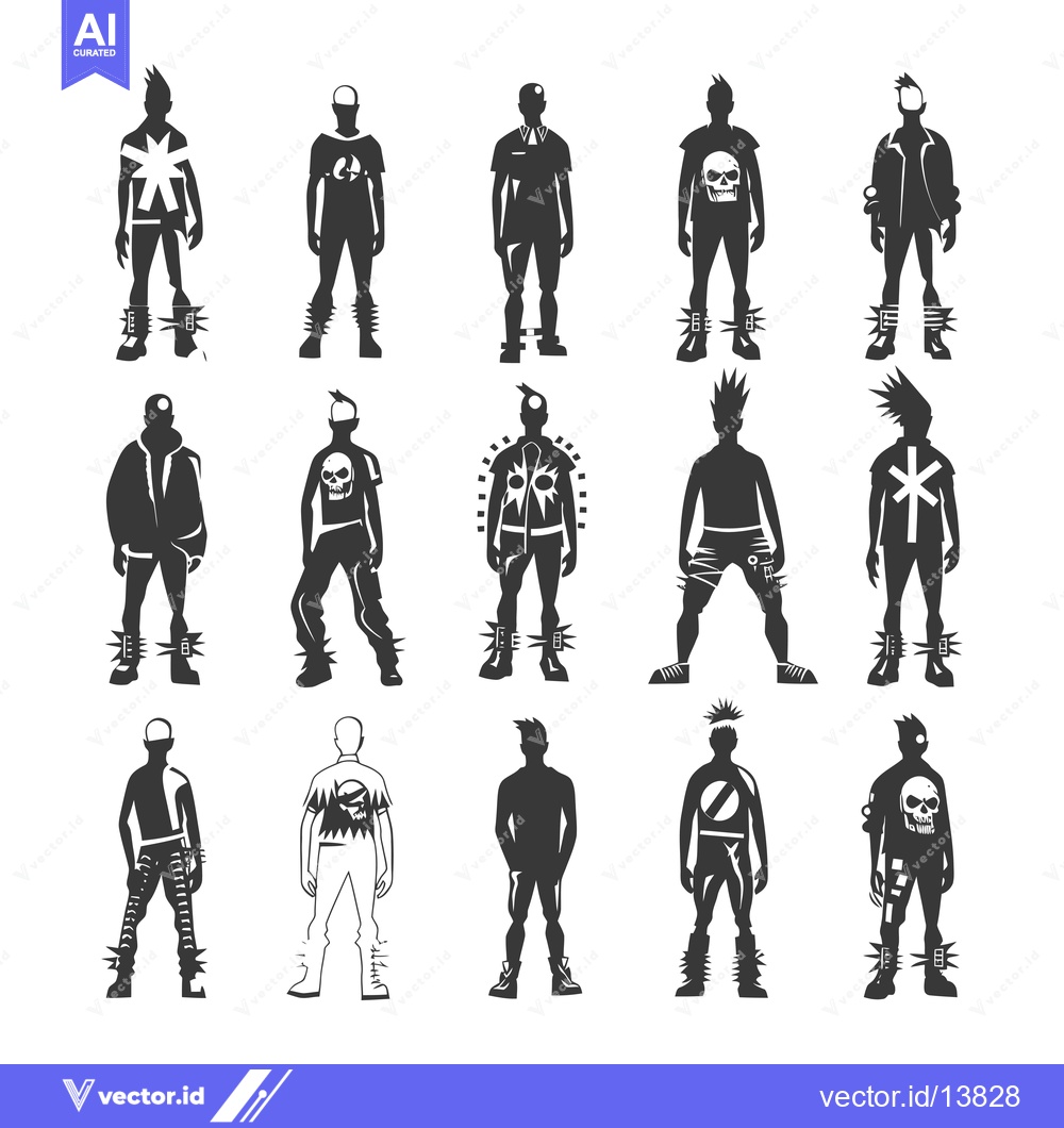 Premium Vector of A Collection of  Silhouettes of  Punk Rockers