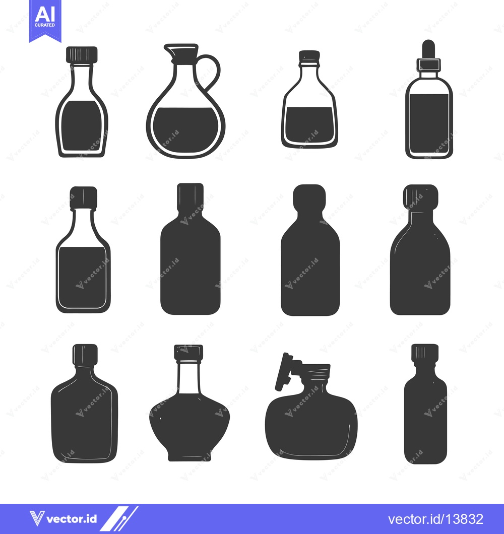 Premium Vector dari A Collection of Silhouettes of Various Bottles and a Jug