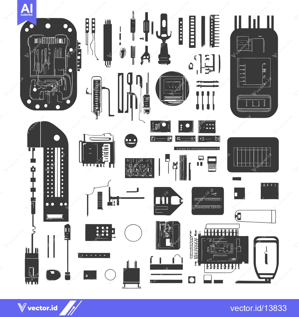 Premium Vector of A Collection of Silhouettes of Various Electronic Components