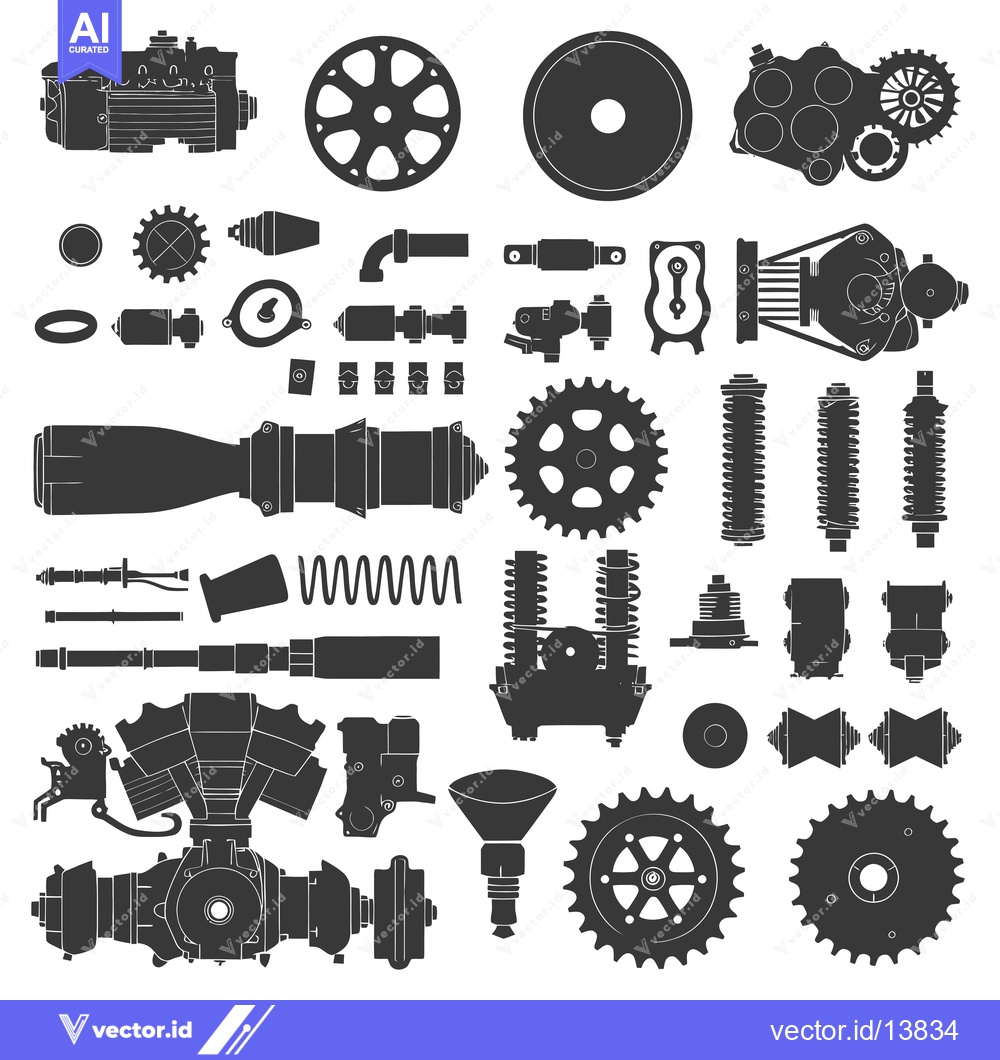 Premium Vector dari A Collection of Silhouettes of Various Engine Parts