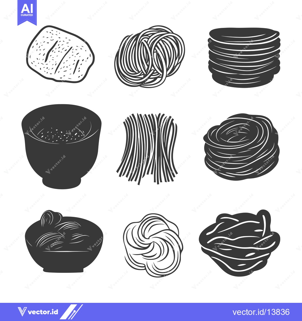 Premium Vector of A Collection of Silhouettes of Various Types of Noodles