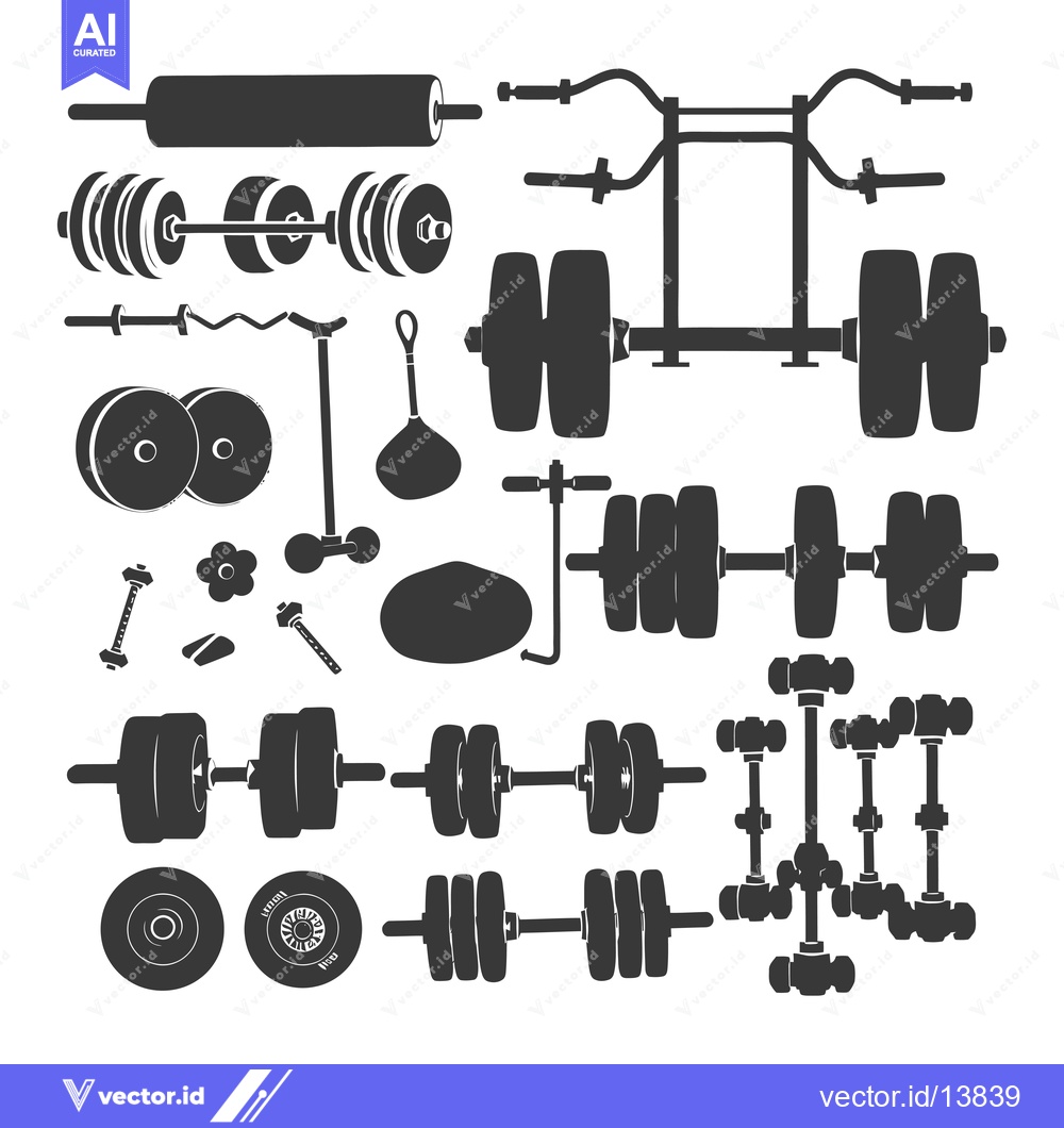 Premium Vector of A Collection of Silhouettes of Weightlifting Equipment