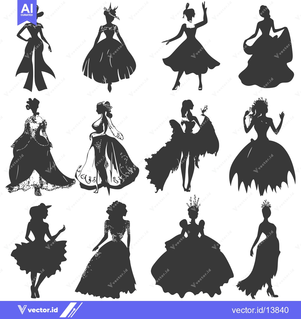 Premium Vector of A Collection of Silhouettes of Women in Elegant Dresses