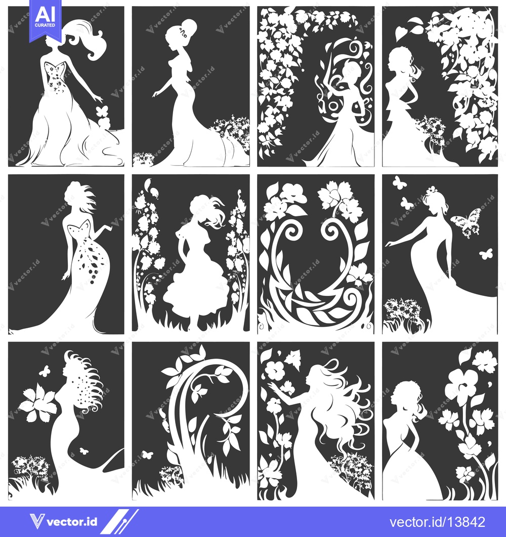 Premium Vector dari A Collection of Silhouettes of Women with Floral Accents